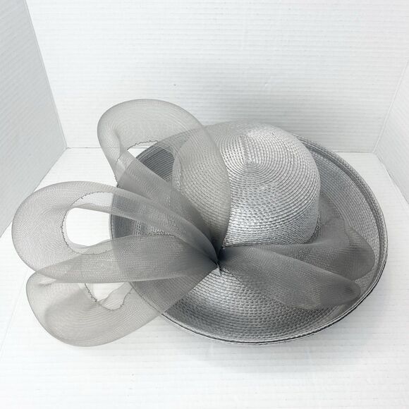 Vintage Glory II Womens Gray Straw Hat with Mesh Detail Derby Church Wedding main image 9